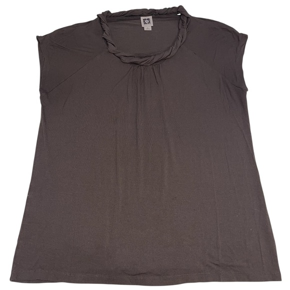 Anne Klein brown cap sleeve rope neckline top sz XL - Picture 1 of 8